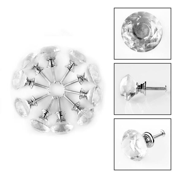 Diamond Shape 1.18" Cabinet Drawer Knob Pull Handle with Screw 10pcs Clear - Picture 3 of 6